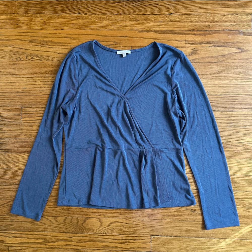 Skies are Blue Faux Wrap Blue Long Sleeve Top